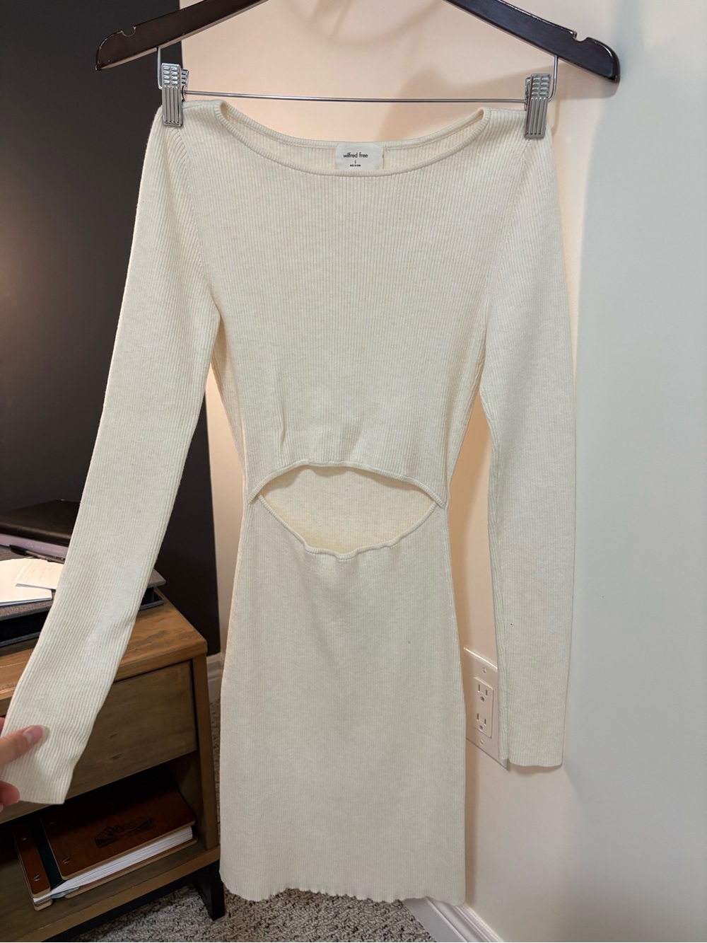 Aritzia Cutout Knit Long-sleeve Mini Dress in Heather Birch